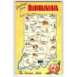 Map Postcard Greetings From Indiana The Hoosier State 1973 Vintage Retro